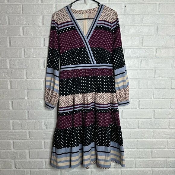 Gal Meets Glam Dakota Long Sleeve Fit and Flare Dress Purple Patterned size 6 - Picture 2 of 9